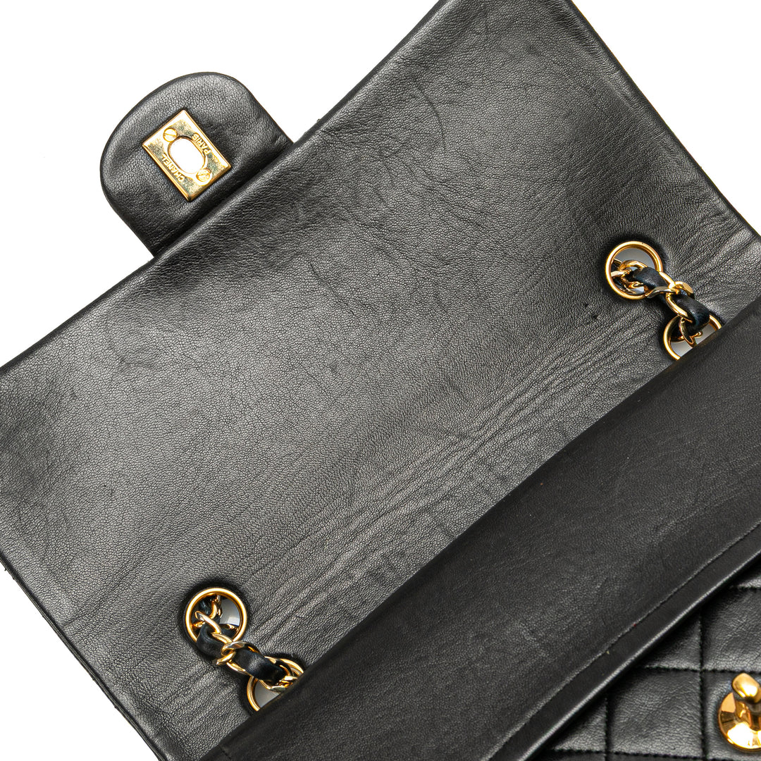Medium Tall Classic Lambskin Double Flap Black - Gaby Paris