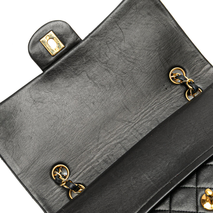 Medium Tall Classic Lambskin Double Flap Black - Gaby Paris