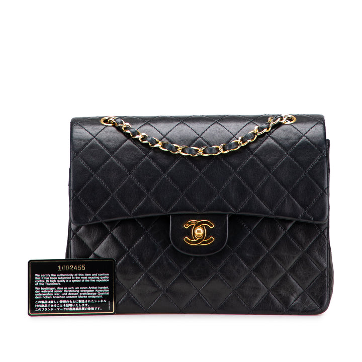 Medium Tall Classic Lambskin Double Flap Black - Gaby Paris