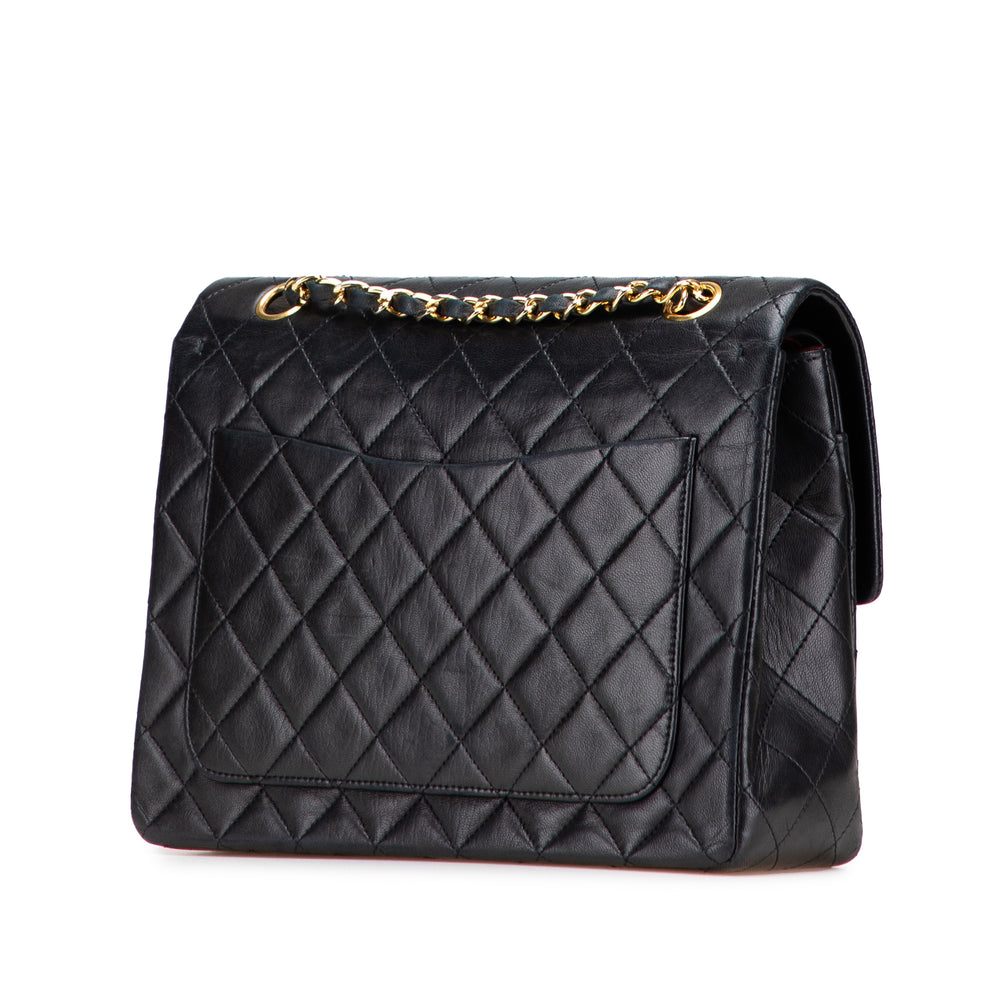 Medium Tall Classic Lambskin Double Flap Black - Gaby Paris