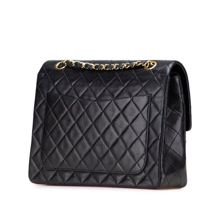 Medium Tall Classic Lambskin Double Flap Black - Gaby Paris
