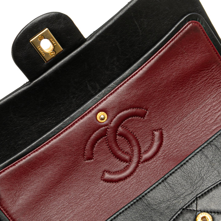 Medium Tall Classic Lambskin Double Flap Black - Gaby Paris