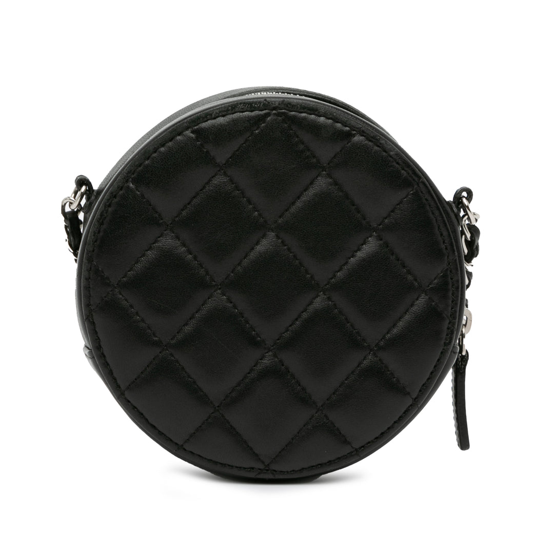 CC Quilted Lambskin Round Clutch with Chain Black - Gaby Paris
