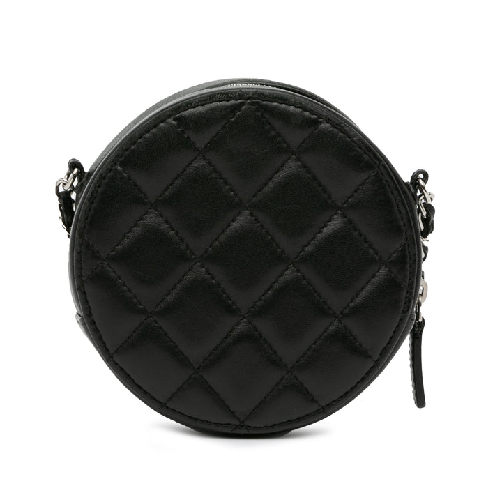 CC Quilted Lambskin Round Clutch with Chain Black - Gaby Paris