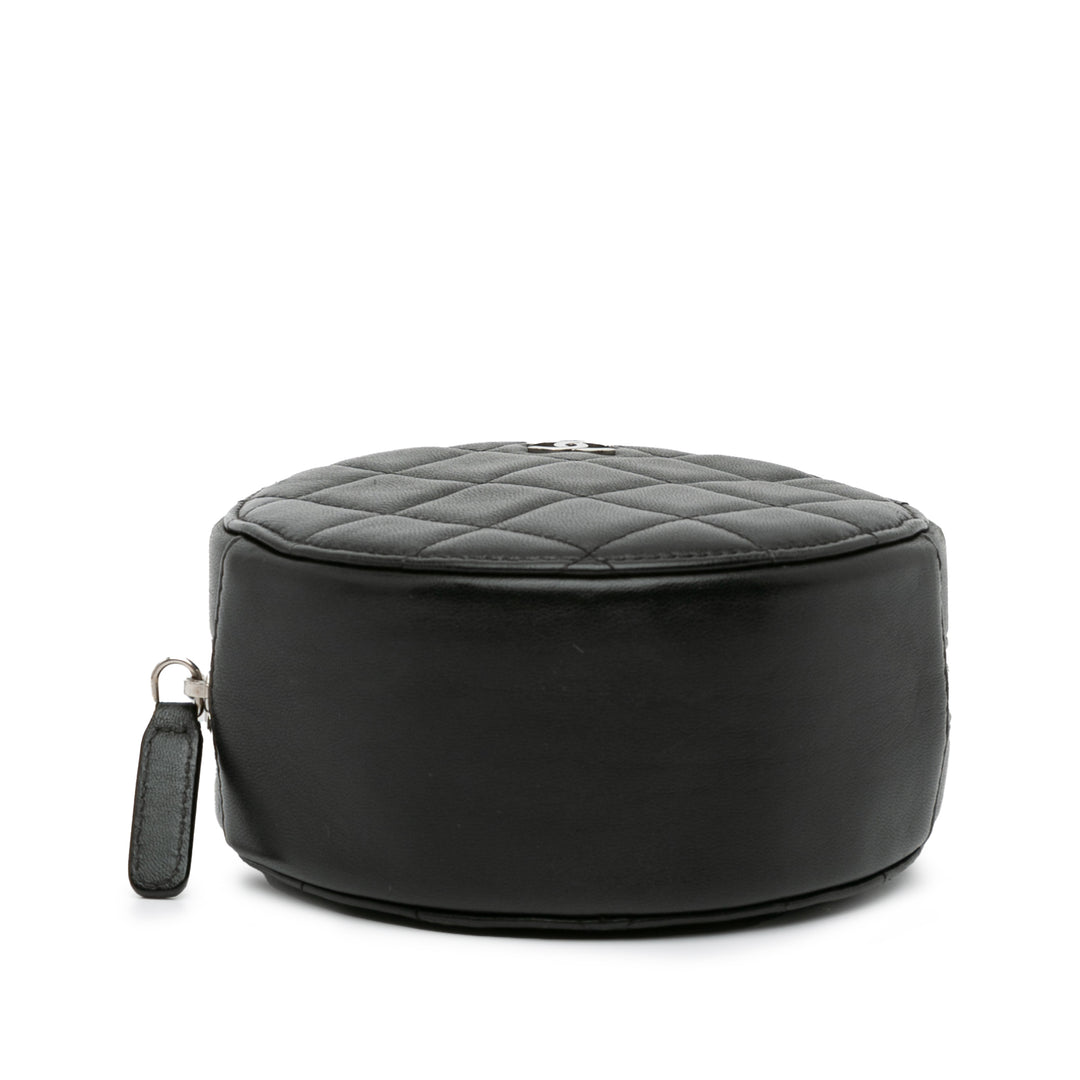 CC Quilted Lambskin Round Clutch with Chain Black - Gaby Paris