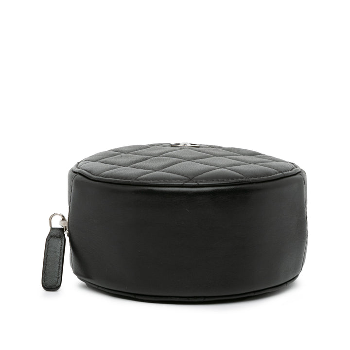 CC Quilted Lambskin Round Clutch with Chain Black - Gaby Paris