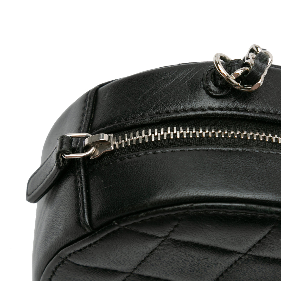 CC Quilted Lambskin Round Clutch with Chain Black - Gaby Paris