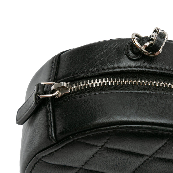 CC Quilted Lambskin Round Clutch with Chain Black - Gaby Paris