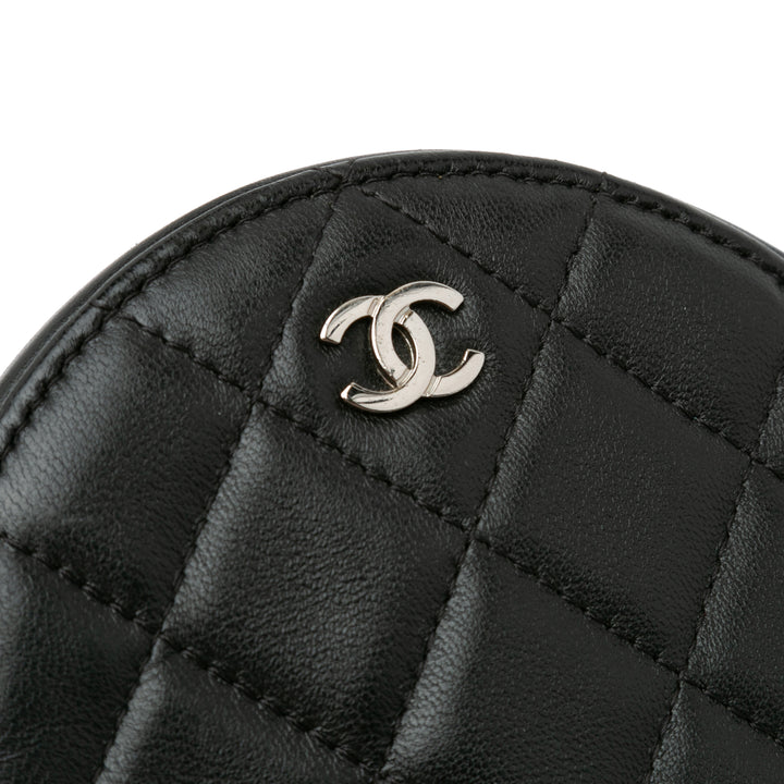 CC Quilted Lambskin Round Clutch with Chain Black - Gaby Paris
