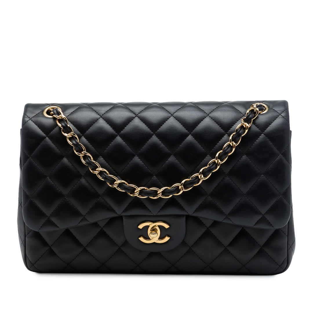Chanel Classic Double rabat Jumbo Cuir d'agneau Noir – vue principale – GABY PARIS