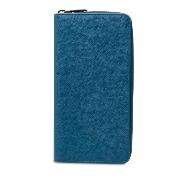 Prada Portefeuille Zippé Portfolio Saffiano Bleu – vue principale – GABY PARIS