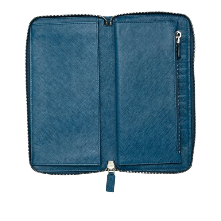 Prada Portefeuille Zippé Portfolio Saffiano Bleu – vue 4 – GABY PARIS
