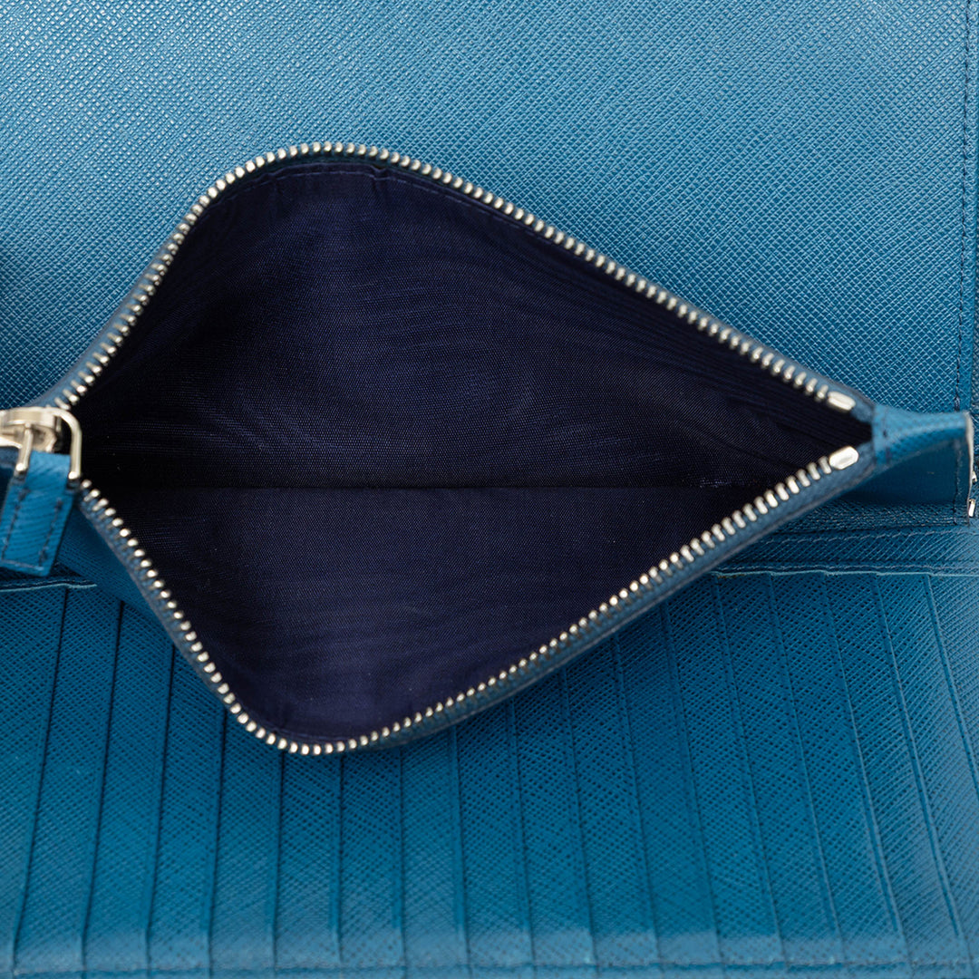 Prada Portefeuille Zippé Portfolio Saffiano Bleu – vue 5 – GABY PARIS