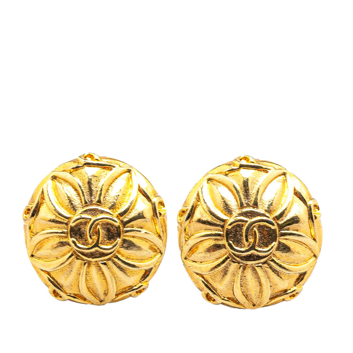 Gold Plated CC Flower Clip On Earrings Gold - Gaby Paris