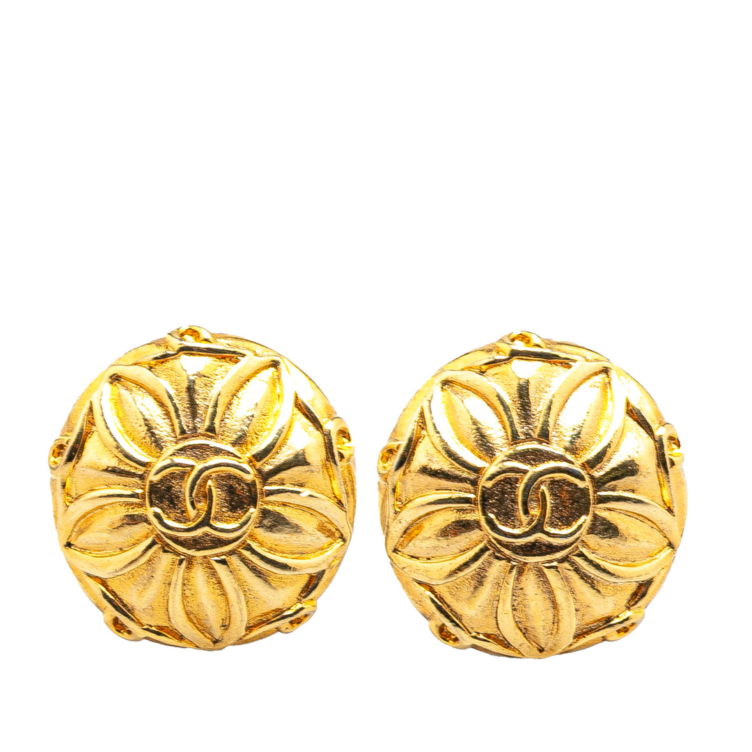 Gold Plated CC Flower Clip On Earrings Gold - Gaby Paris