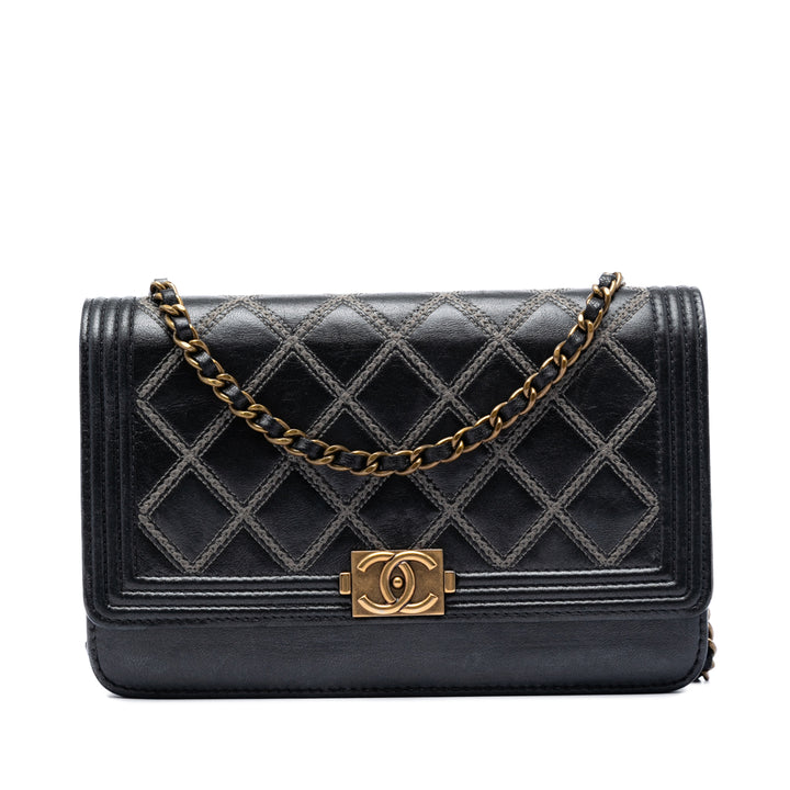 Chanel Matelassé Cuir d’agneau Double Stitch Boy Wallet on Chain