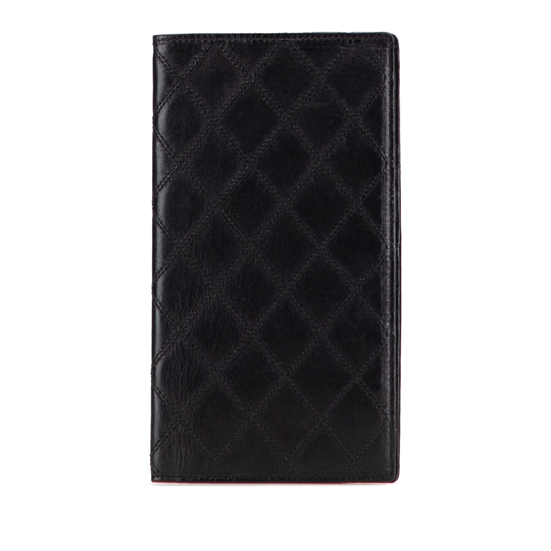Double Stitched Lambskin Long Bill Wallet Black - Gaby Paris