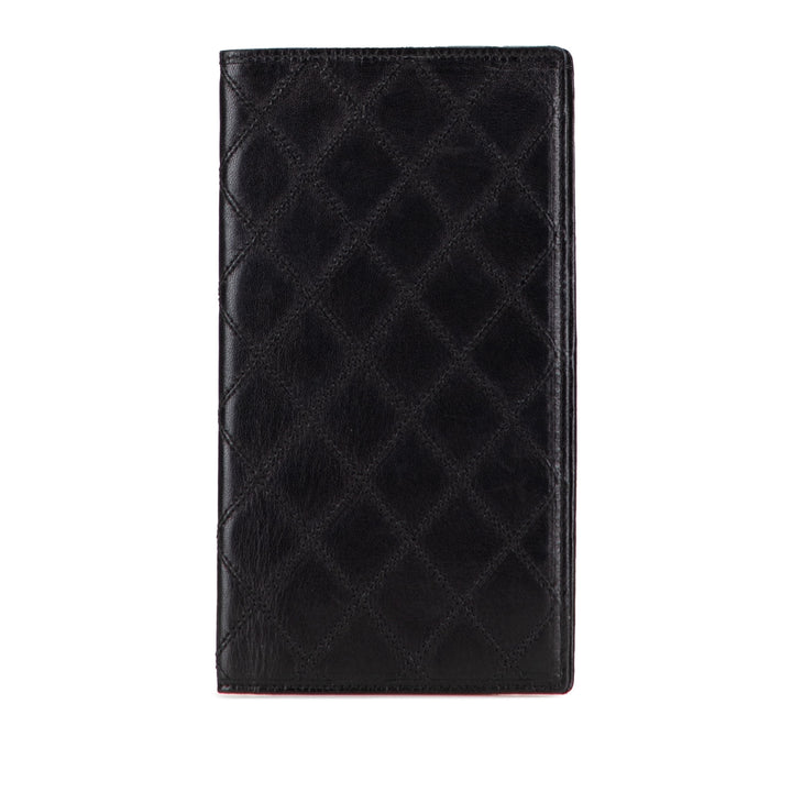 Double Stitched Lambskin Long Bill Wallet Black - Gaby Paris