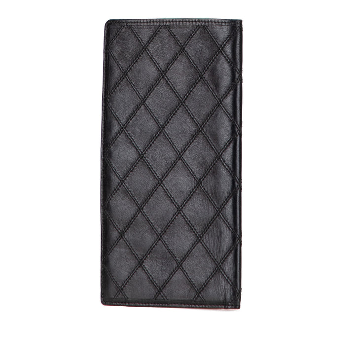 Double Stitched Lambskin Long Bill Wallet Black - Gaby Paris