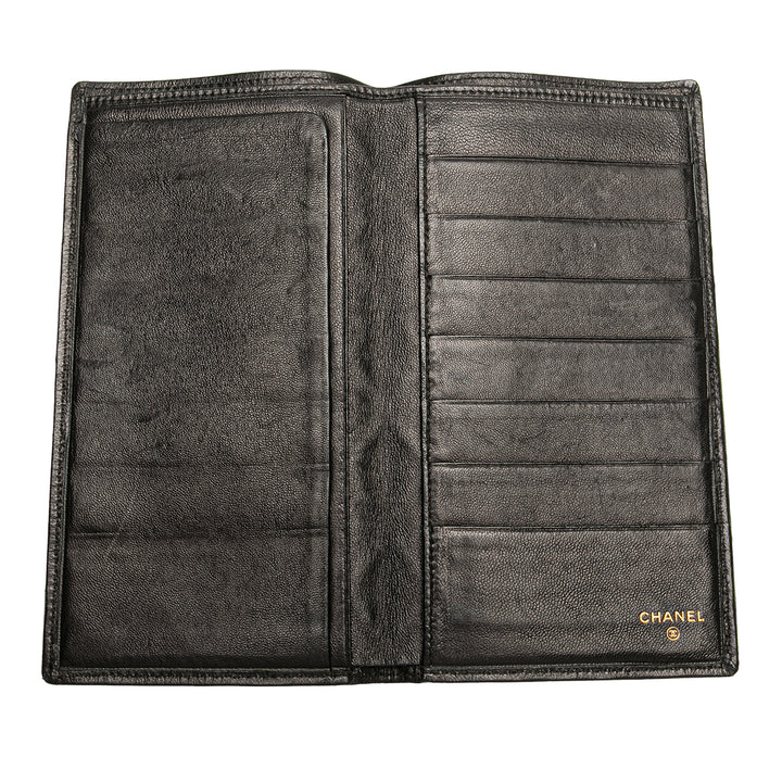 Double Stitched Lambskin Long Bill Wallet Black - Gaby Paris