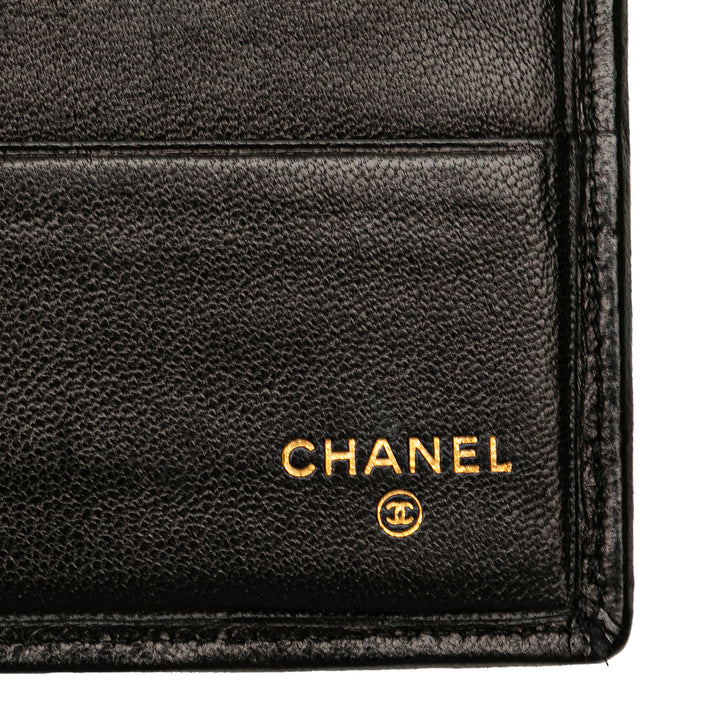Double Stitched Lambskin Long Bill Wallet Black - Gaby Paris