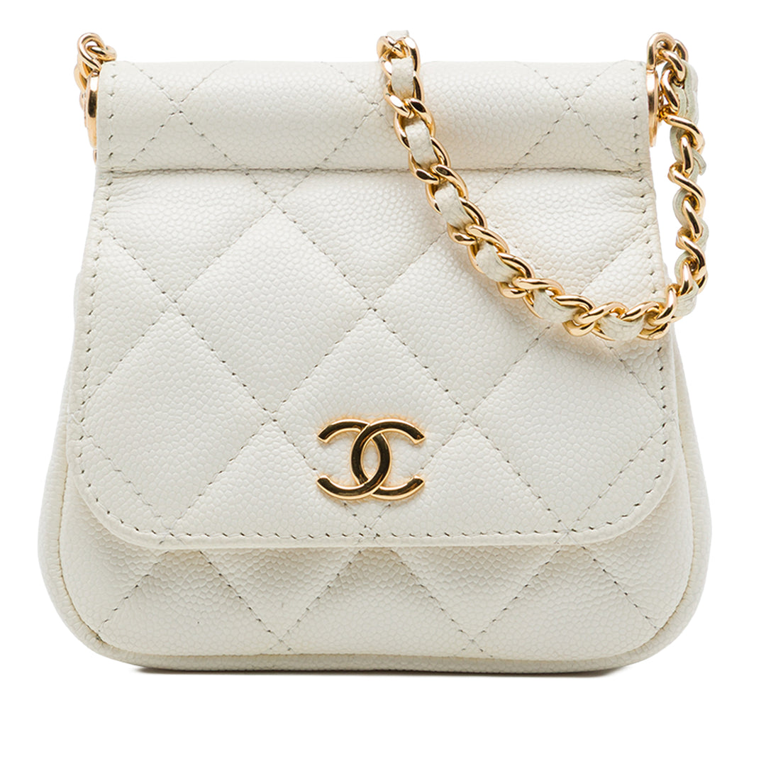 Chanel Pochette CC Matelassé Armature à rabat avec chaîne Cuir caviar Blanc – vue principale – GABY PARIS