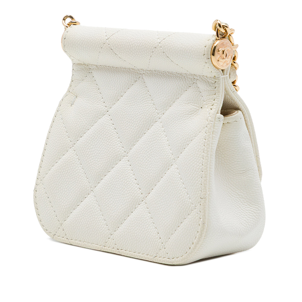 Chanel Pochette CC Matelassé Armature à rabat avec chaîne Cuir caviar Blanc – vue 2 – GABY PARIS