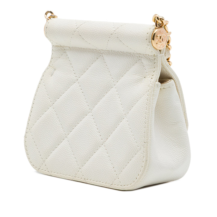 Chanel Pochette CC Matelassé Armature à rabat avec chaîne Cuir caviar Blanc – vue 2 – GABY PARIS