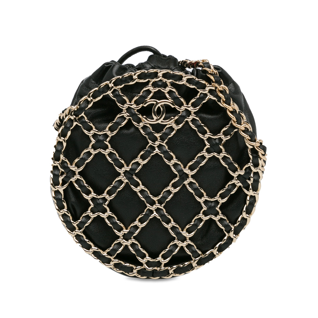 Lambskin Round Caged Chain Around Crossbody Black - Gaby Paris