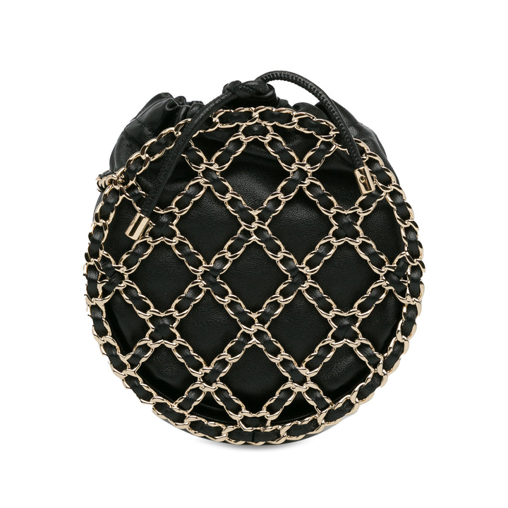 Lambskin Round Caged Chain Around Crossbody Black - Gaby Paris