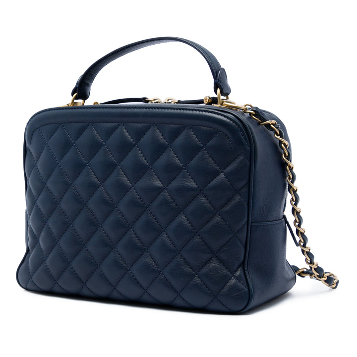 CC Matelassé Vanity avec chaîne Moyen Cuir d'agneau Bleu