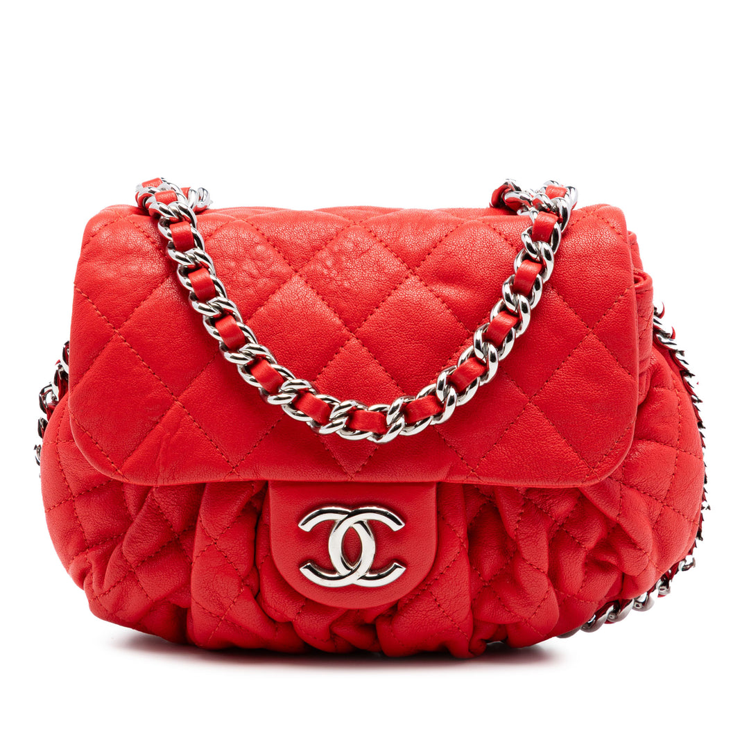 Chanel Mini CC Matelassé Washed Cuir d’agneau Sac rond à chaîne à rabat