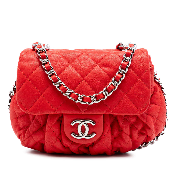 Chanel Mini CC Matelassé Washed Cuir d’agneau Sac rond à chaîne à rabat