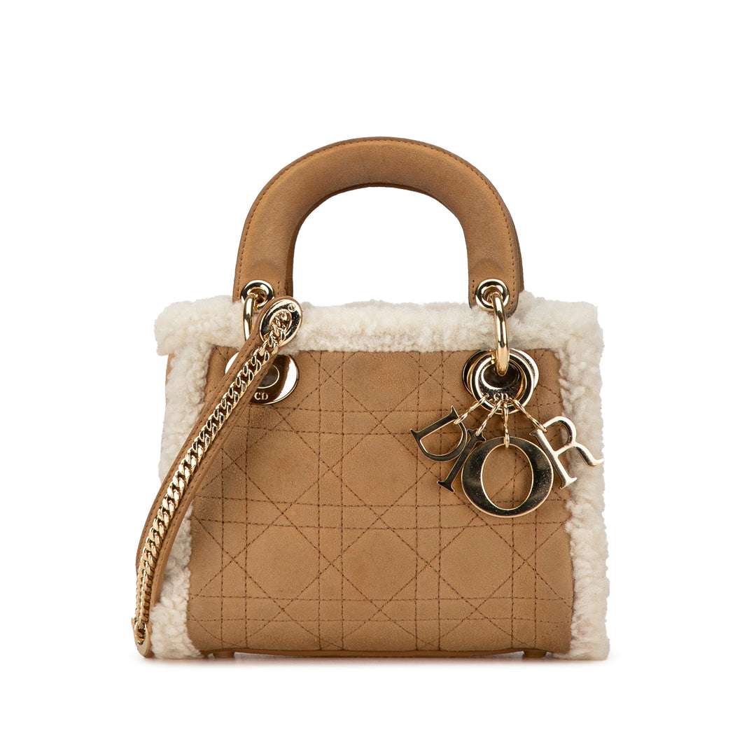 Mini Suede Shearling Cannage Lady Dior Brown - Gaby Paris