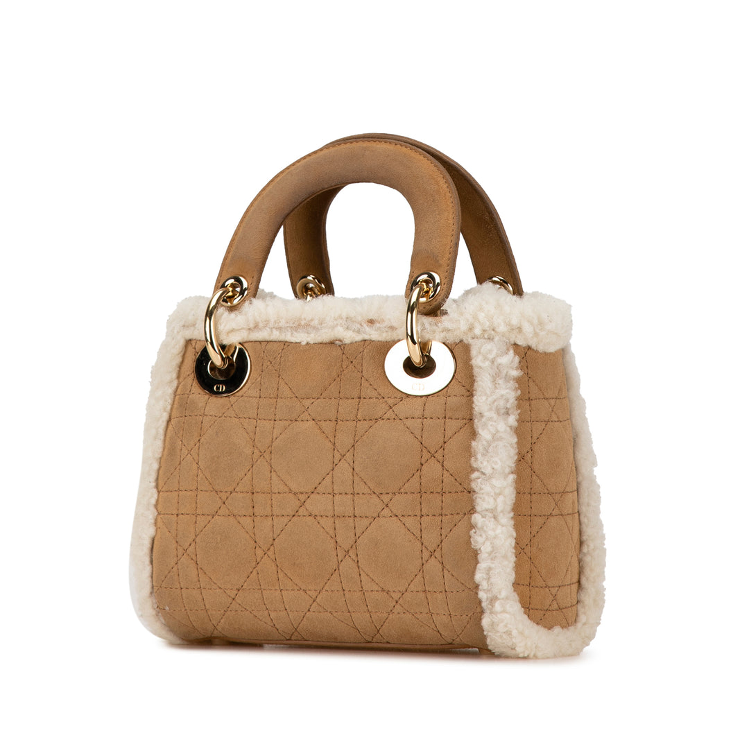 Mini Suede Shearling Cannage Lady Dior Brown - Gaby Paris