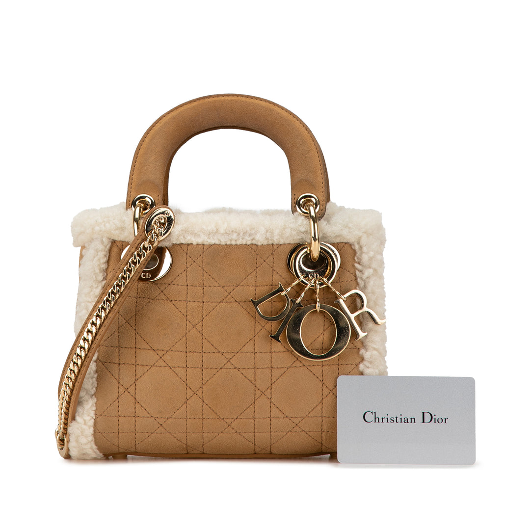 Mini Suede Shearling Cannage Lady Dior Brown - Gaby Paris