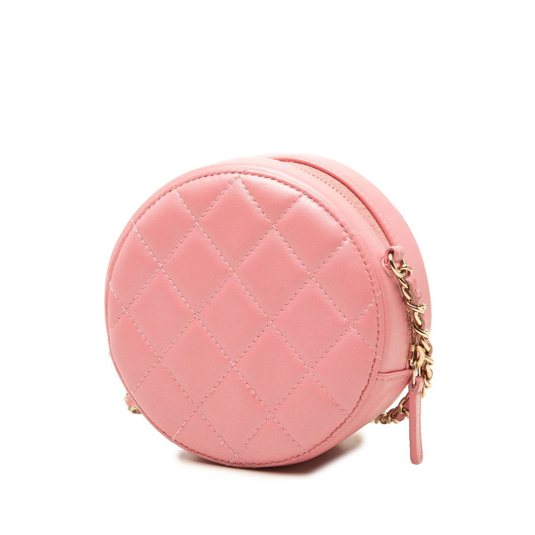 Chanel Pochette Matelassé Rond Perle avec chaîne Cuir d'agneau Rose – vue 2 – GABY PARIS