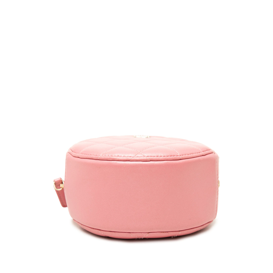 Chanel Pochette Matelassé Rond Perle avec chaîne Cuir d'agneau Rose – vue 3 – GABY PARIS