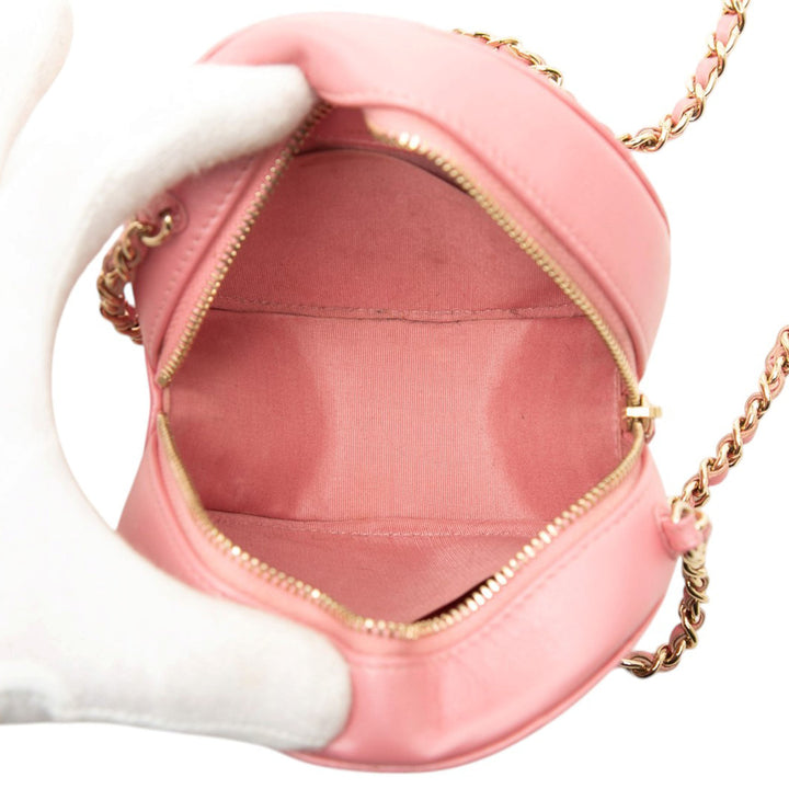 Chanel Pochette Matelassé Rond Perle avec chaîne Cuir d'agneau Rose – vue 4 – GABY PARIS