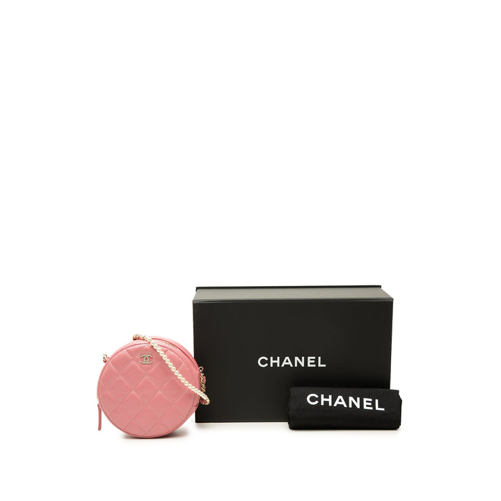 Chanel Pochette Matelassé Rond Perle avec chaîne Cuir d'agneau Rose – vue 7 – GABY PARIS