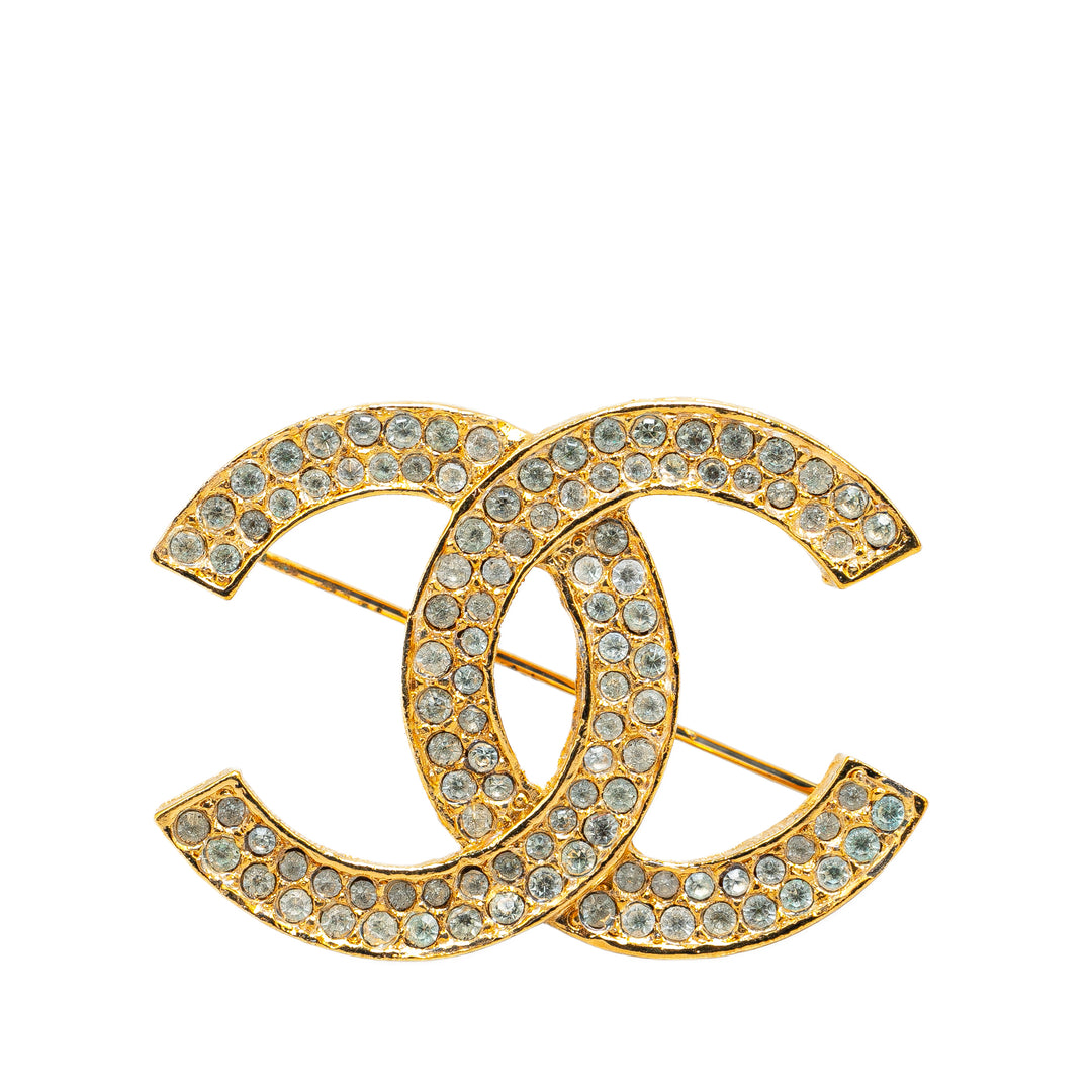 Gold Plated CC Rhinestones Brooch Gold - Gaby Paris