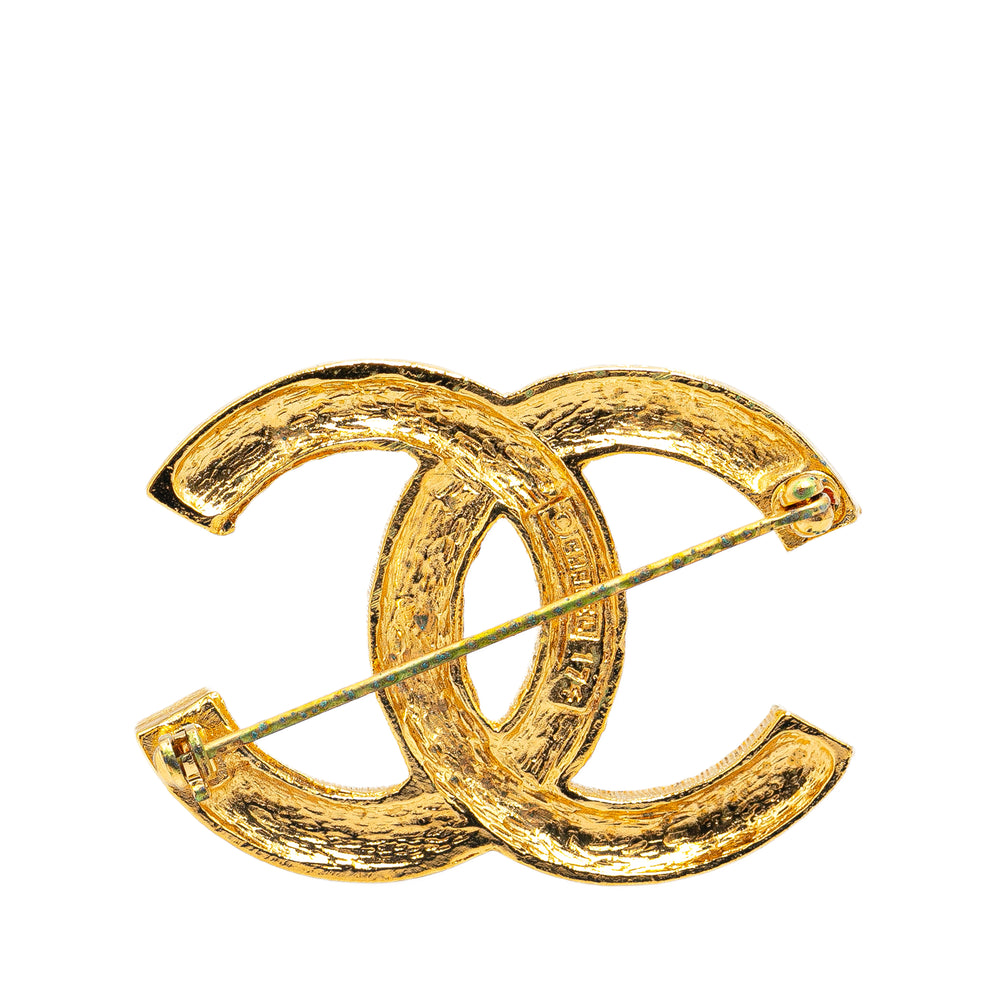 Gold Plated CC Rhinestones Brooch Gold - Gaby Paris