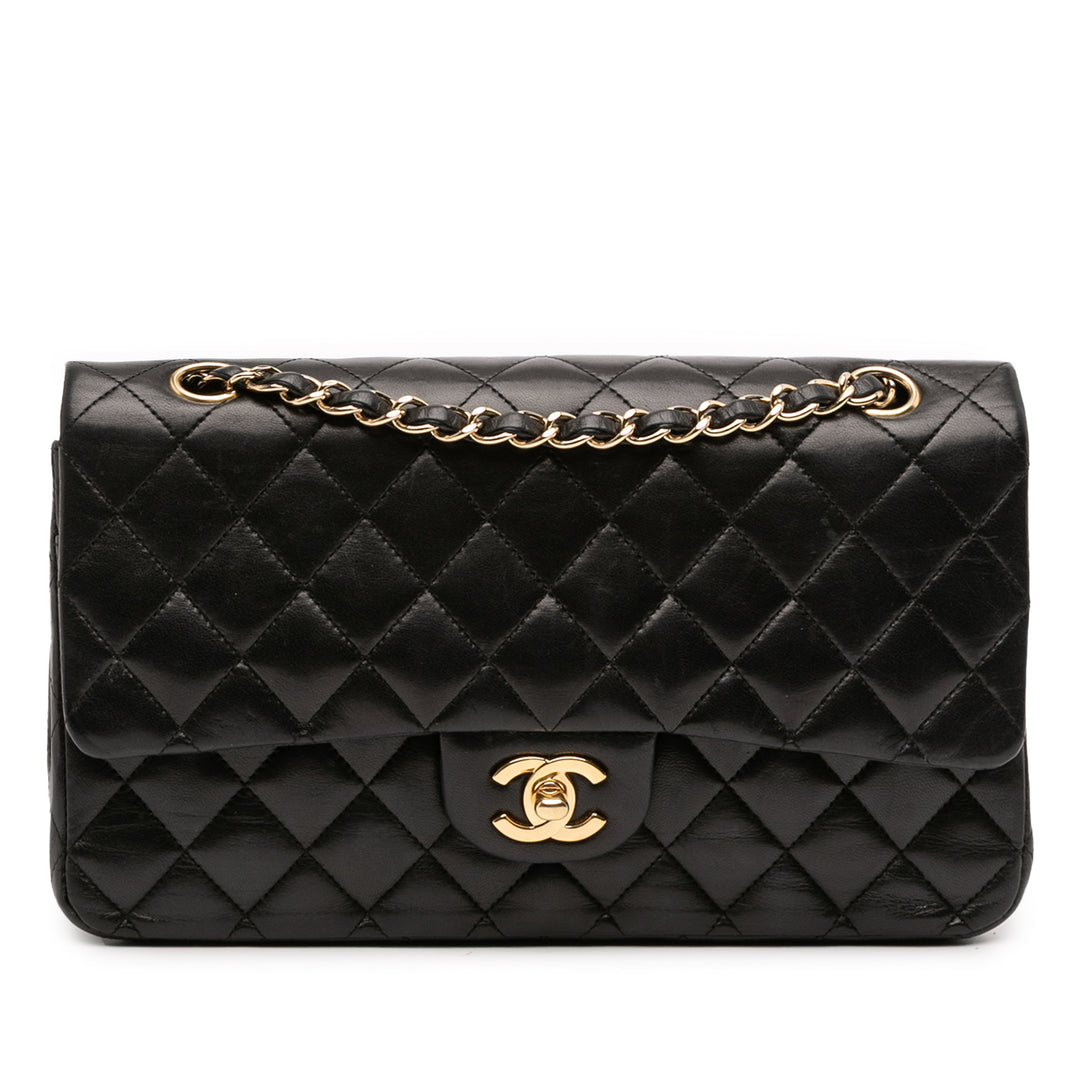 Medium Classic Lambskin Double Flap Black - Gaby Paris