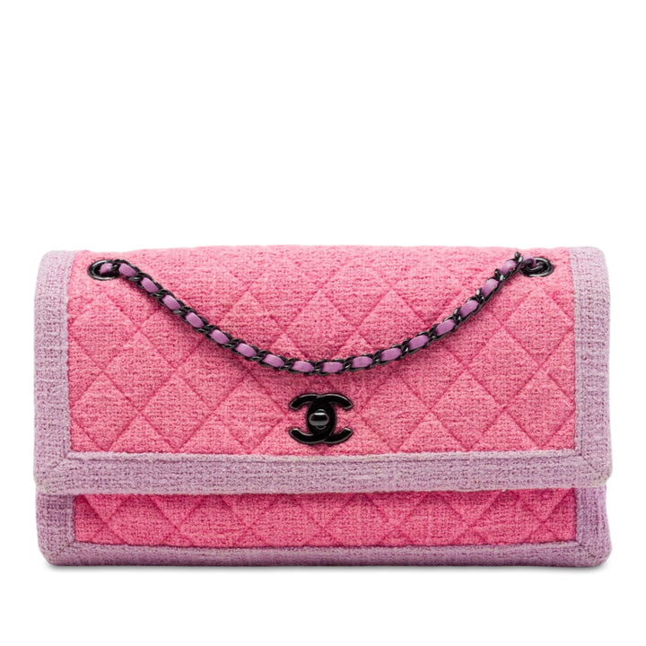 Chanel CC Matelassé Accordion à rabat Tweed Rose