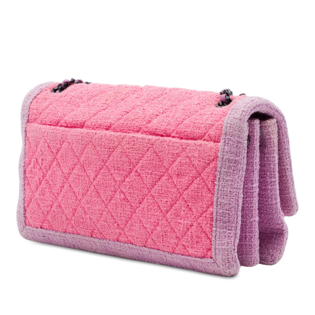 Chanel CC Matelassé Accordion à rabat Tweed Rose
