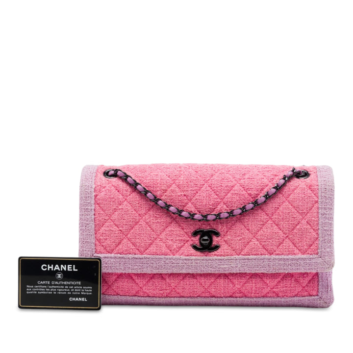 Chanel CC Matelassé Accordion à rabat Tweed Rose