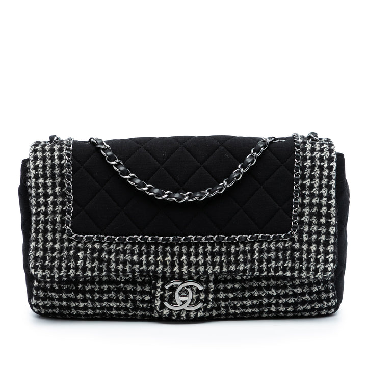 Chanel Jumbo CC Matelassé Jersey et Tweed Chain à rabat