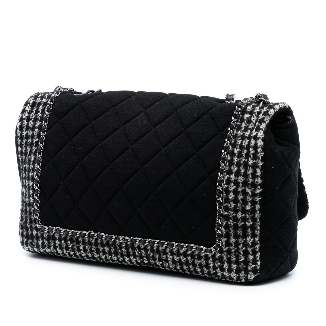 Chanel Jumbo CC Matelassé Jersey et Tweed Chain à rabat