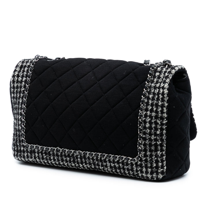 Chanel Jumbo CC Matelassé Jersey et Tweed Chain à rabat
