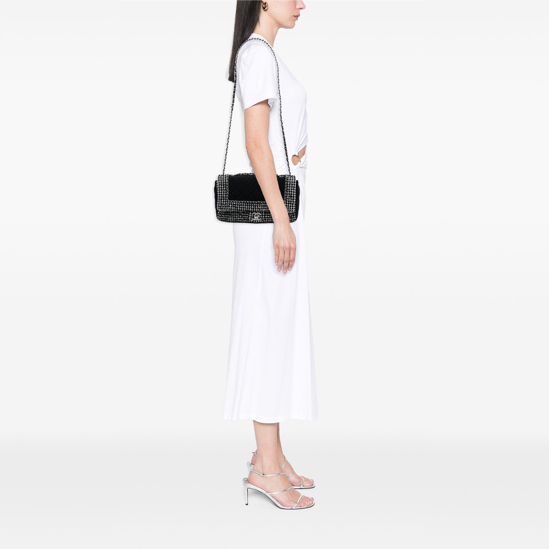 Chanel Jumbo CC Matelassé Jersey et Tweed Chain à rabat